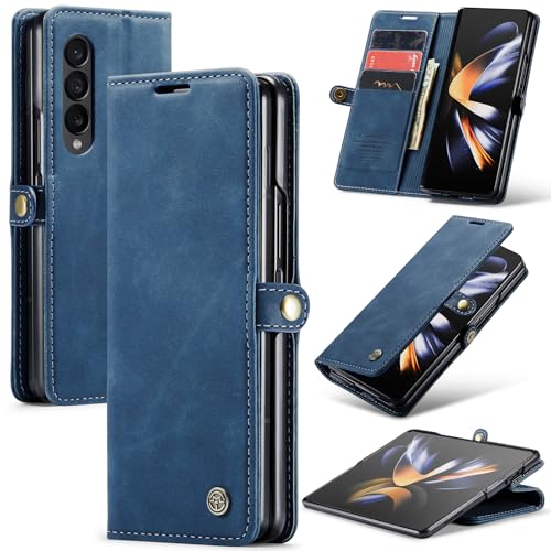 Azororo Handyhülle für Samsung Galaxy Z Fold 4 5G Hülle Premium Lederhülle Flip Case Magnet Tascher Kartenfach Standfunktion Klapphülle Schutzhülle für Samsung Galaxy Z Fold 4 Blau