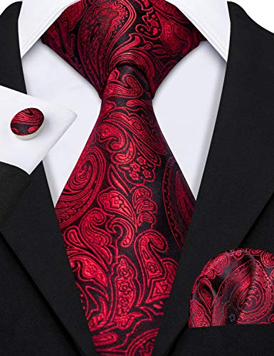 Image of Barry.Wang Men Suspender Set with Necktie Elastic Y Type Heavy Duty 6 Clips Braces Tie Handkerchief Cufflink Pin 6PCS