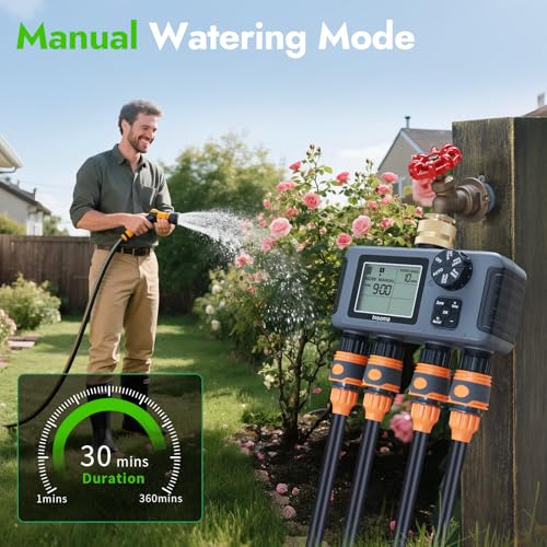 image for Insoma Water Timer with Brass Inlet, 4 Independent Zones Outdoor Hose 
