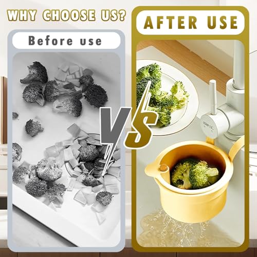 Image of SHOPPOFOBIX Kitchen Sink Drain Basket, Double Layer Strainer Food Waste Filter Baskets,Hanging Sink Drains Holder,Detachable Strain Basket, Easy to Clean (Yellow)