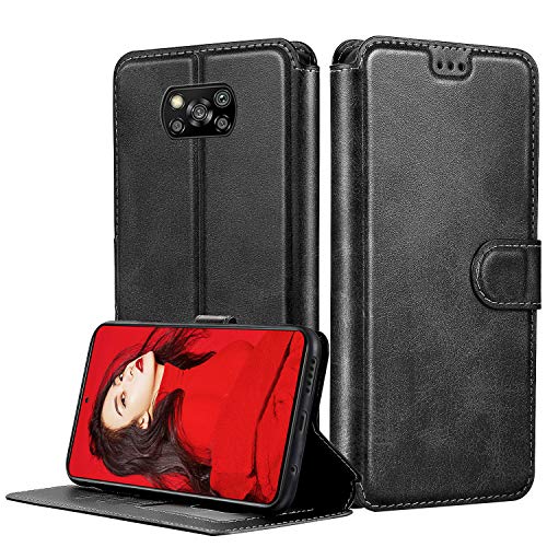 LeYi Funda Xiaomi Poco X3 NFC/Poco X3 con HD Protector Pantalla,Carcasa Libro Tapa Silicona Bumper Cuero Cartera Flip Case Cierre Magnético Leather Soporte Wallet Cover Poco X3 NFC, Negro
