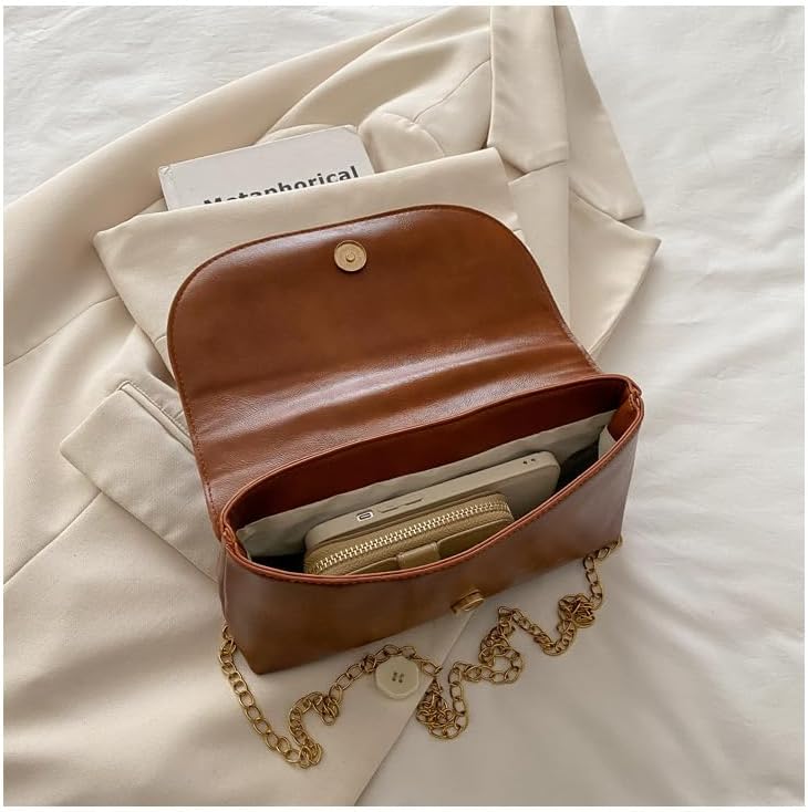 Women's Unique Safety Pin Crossbody Purse Leather Clutch Bag With Gold Handles Chain - Image 3