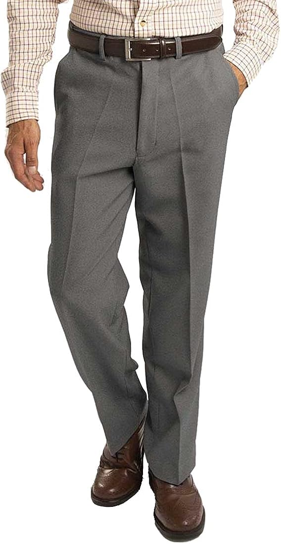 Mens Elasticated Waist Trousers Smart Formal Trousers with Button and