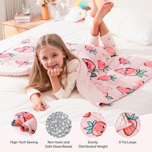Image of Uttermara Weighted Blanket 3lbs, Cozy Minky Weighted Blankets with Cartoon Patterns, Reversible Washable Heavy Blanket Great for Sleeping, 36x48 inches, Pink Strawberry