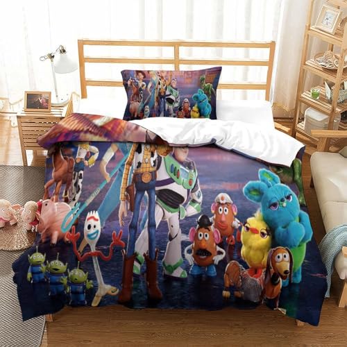 Toy Story Juego De Ropa De Cama Funda Nórdica Funda De Edredón De Microfibra Suave con Diseño De Impresión 3D para Niños Adolescentes Adultos Juego De 3 Piezas Single（135x200cm）