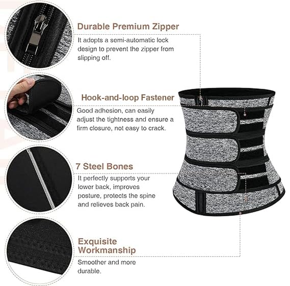Image of FeelinGirl Neoprene Waist Trainer for Women 3 Straps Tummy Control Workout Corset Cincher Long Torso Trimmer Sauna Belt