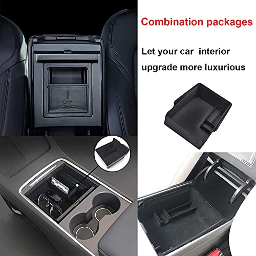 Luumtee 3Pcs Center Console Organizer Tray Fit For Latest 2023 2022 2021 Tesla Model 3/Y Armrest Hidden Cubby Drawer Storage Box With Coin And Sunglass Holder Interior Accessories Tray (Flocked) #TOP2
