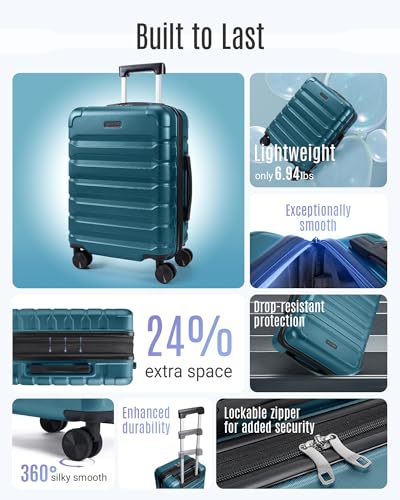 Image of LIGHT FLIGHT Carry On Luggage 22x14x9 Airline Approved, Expandable Carry On Suitcases with Wheels, Lightweight Luggage, Durable Hard Shell 20 Inch Rolling Suit Case for Men Women Travel,Teal Blue