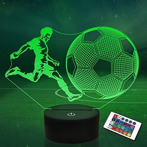 Lightzz Football Gifts for Kids Boys, 3D Illusion Lamp Football Player Night Light with Remote + Touch 16 Color Flashing Changing + Timer Desk Lamps for Men Sports Fan Bedroom Decor