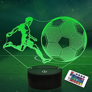 Lightzz Football Gifts for Kids Boys, 3D Illusion Lamp Football Player Night Light with Remote + Touch 16 Color Flashing Changing + Timer Desk Lamps for Men Sports Fan Bedroom Decor