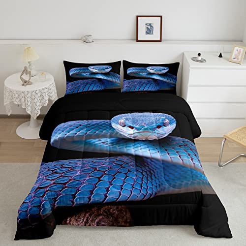 Erosebridal Snake Comforter Set, 3D Reptile Print Bedding Comforters, Snake with Blue Scales Down Comforter, Modern Wild Animal Fashion Quilted Duvet, Gift Collection, Twin Size