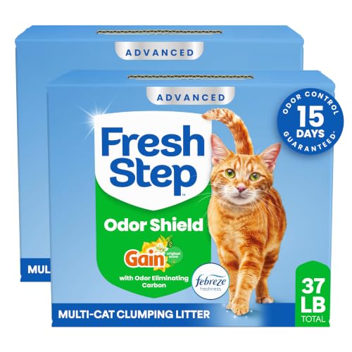 Fresh Step Advanced Odor Shield Light Weight Multi Cat Clumping Litter with Febreze Freshness, Gain Scent, Ammonia Block Technology, 18.5 lb. Box, Pack of 2