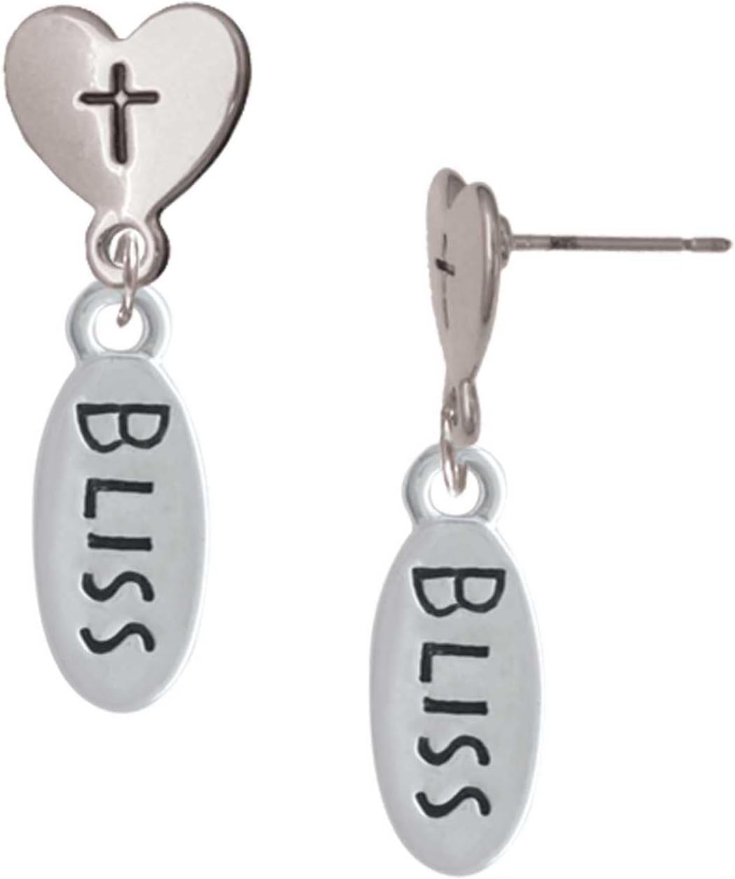 Delight Jewelry Silvertone Bliss Oval Cross in Heart Post Dangle Earrings