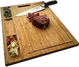 Premium Organic Bamboo Wooden Chopping Board by NIUXX. Extra Large Size Cutting Board 61 x 41 x 2.3cm. Charcuterie Board with 3 Built-in Compartments, Best for Meat, Vegetables, Tapas, and Cheese