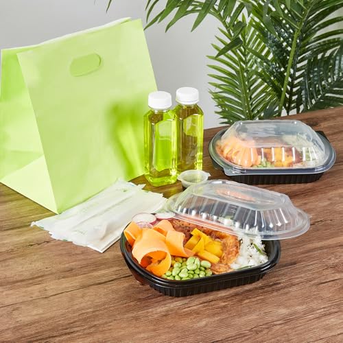 Image of Restaurantware-Chef 101 34 Ounce Meal Prep Containers, 100 Microwavable To Go Containers With Lids - 3 Compartments, Disposable, Black Plastic Oval Food Containers, For Hot And Cold Food, Freezable