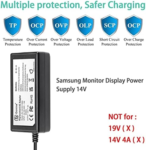 Gonine 14V 3A Power Supply Cord for Samsung Monitor,42W AC/DC Adapter for Samsung SyncMaster 15" 17" 18" 19" 20" 22" 23" 24" 27" Screen TFT LED LCD Monitor TV Notebook
