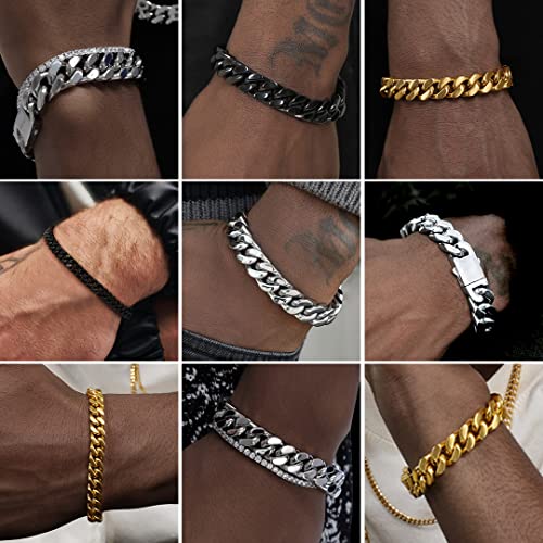 ChainsHouse Stainless Steel Cuban Link Bracelet for Men, 5mm/7mm/9mm/12mm Width, 7.5"/8.3"/9" Length, Black/18K Gold Plated Chain Wrist Bracelets for Men, with Gift Box2