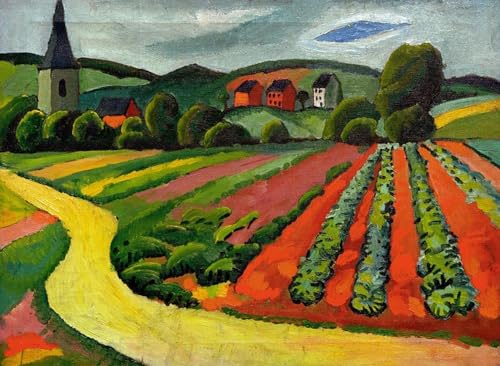 Paysage avec église Tableau Salon Moderne August Macke 60x90
