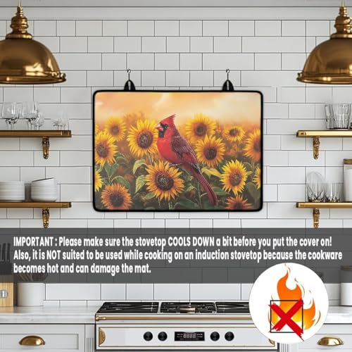 Image of Sunflower Cardinal Stove Top Cover for Electric Stove(30 x21 Inches), Insulation Counter Tops Cover, Heat Resistant Glass Cooktop Protector, Folding Dish Drying Mats for Kitchen Easy to Clean