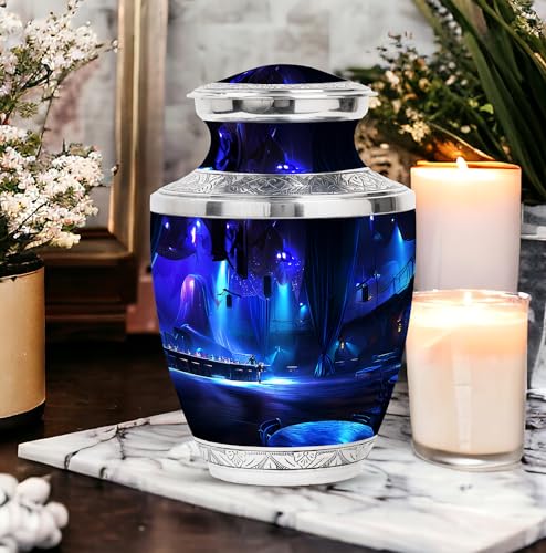 Image of Banquet Hall Funeral Urns For Human Ashes - Customized Urn Women - Cremation Urn For Ashes Dad - Burial Urn For Ashes Adult Male - Personalized Cremation Urns - 10 Inch Large With Velvet Bag