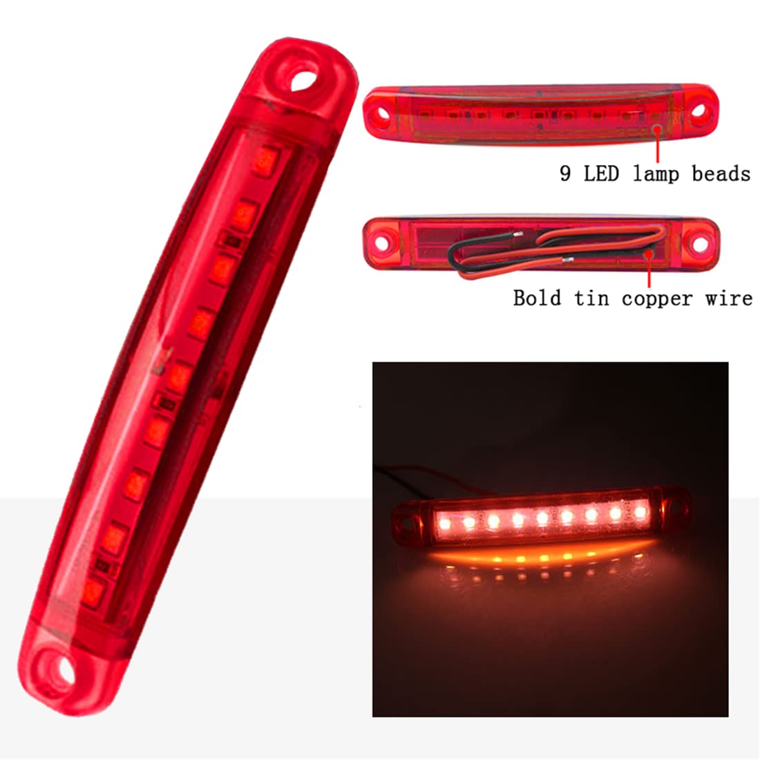 Boczne światła Obrysowe, 30PCS Czerwone 12V-24V 9LED światła Obrysowe Kabiny, światła Przednie Tylne Boczne światła Pozycyjne ze Wskaźnikiem Wodoodporne Dla Camper Van Bus Truck Caravan Boat