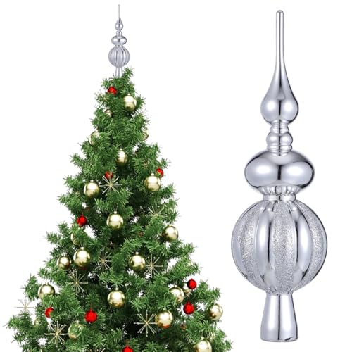 Luxshiny Puntale Albero Di Natale Particolare Cima D'albero Glitterato Ornamento Natalizio Sferico In Plastica Metallico Decorativo