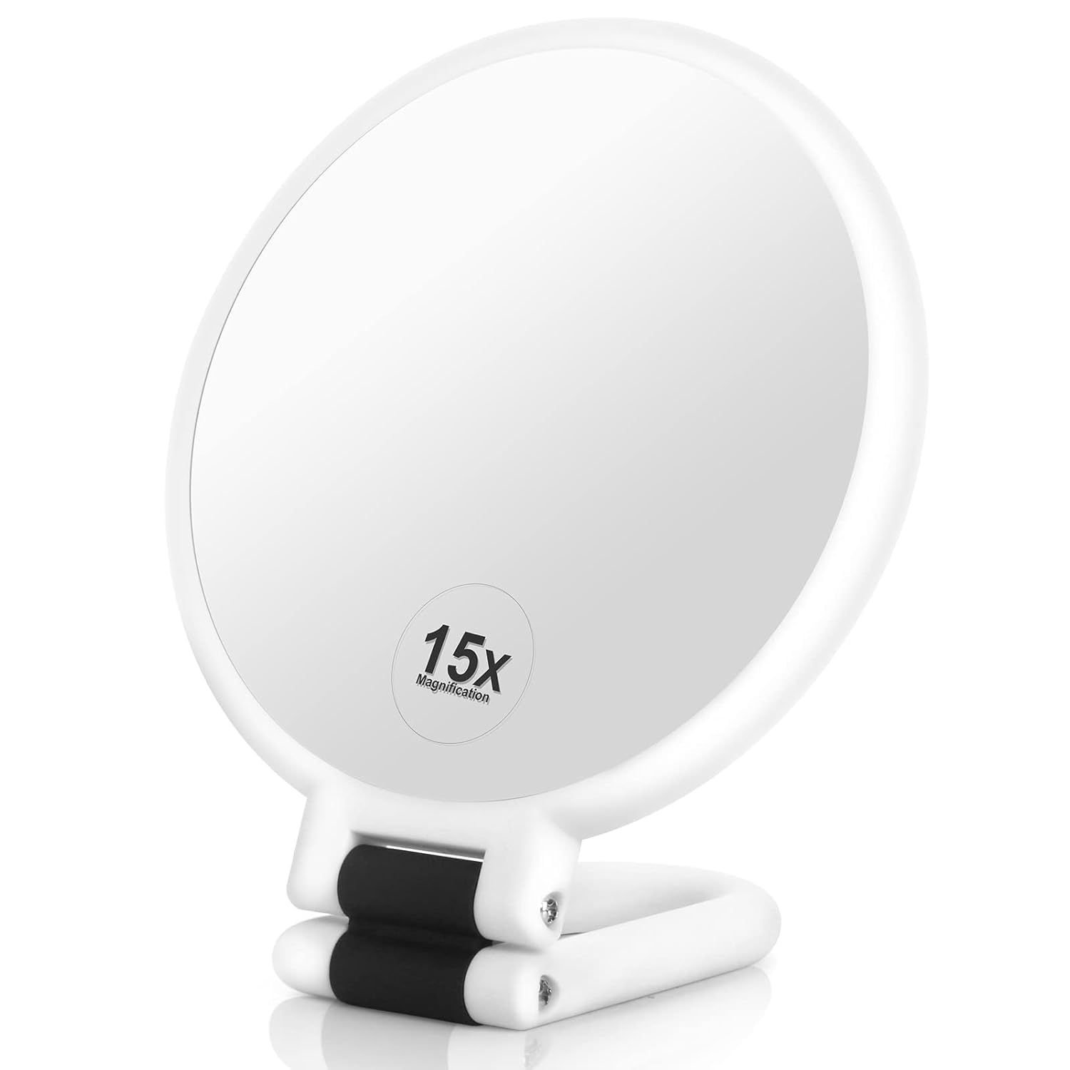 generic BANIRA Handheld Mirror, Double-Sided Magnification (1x & 15x), Foldable Handle, White Finish, 13.5 cm x 2, Tabletop Mount, Perfect for Makeup & Grooming-picture-45