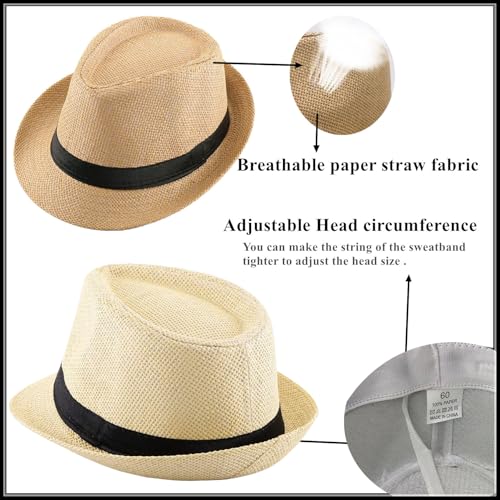 Image of 2 Pack Straw Fedora Hats for Men and Women, Short Brim Summer Beach hat, Trilby Panama Sun Hats.