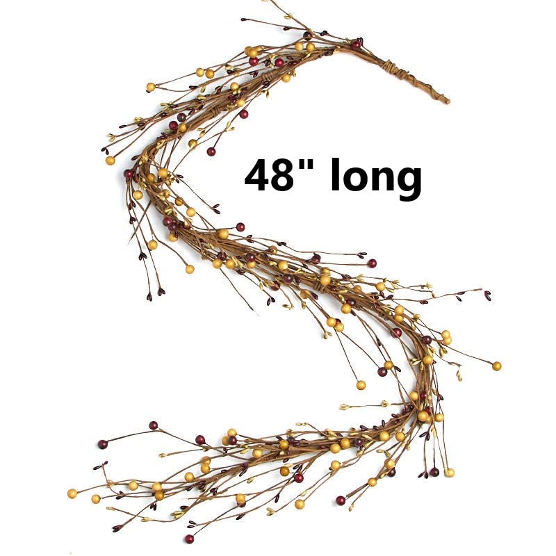 Artificial Mixed Burgundy and Cream Sunburst Berry Garland - Year Round Rustic Berries, Farmhouse Home Decor for Table Arrangements, Fireplace Mantel and Fall Decorations (48