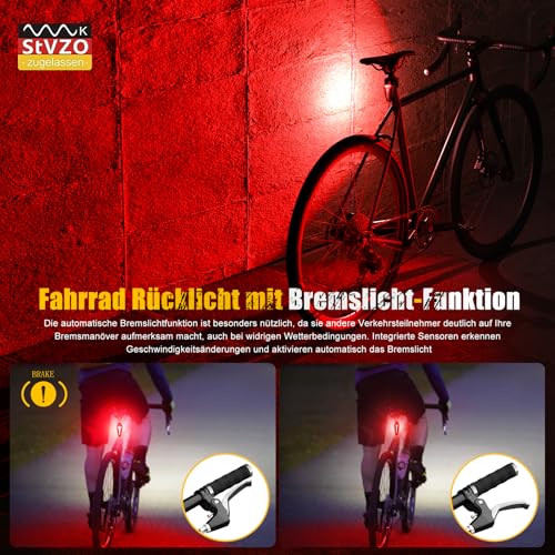 Fahrrad Rücklicht mit Bremslicht von Amitor – StVZO zugelassen, USB-C, IPX6