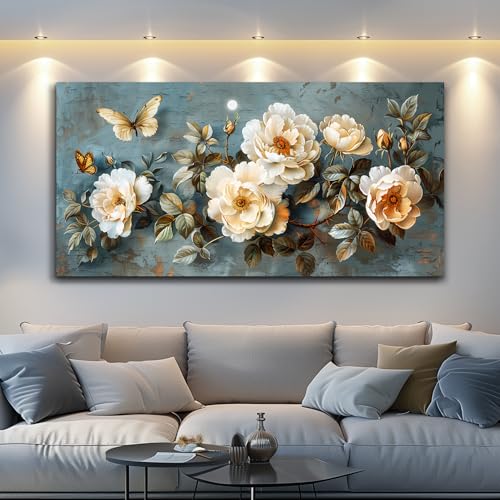 PHAOHUAXM Canvas Wall Decor For Bedroom Wall Art For Living Room Office Decor Abstract White Flower Wall Paintings Pictures Modern Artwork Posters Restaurant kitchen Home Decor Aesthetic 20"x40"