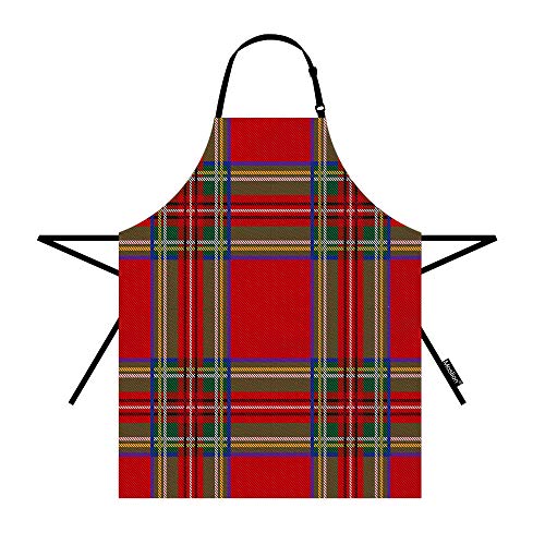 Moslion FBAPRONTZ-A14 Plaid Apron 31X27 Inch Vintage Christmas Red Green Gingham Checkered Buffalo Check Kitchen Chef Waitress Cook Aprons Bib cover