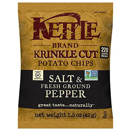 Image of Kettle Brand Potato Chips, Krinkle Cut Salt and Fresh Ground Pepper, Single-Serve 1.5 Ounce (Pack of 64)