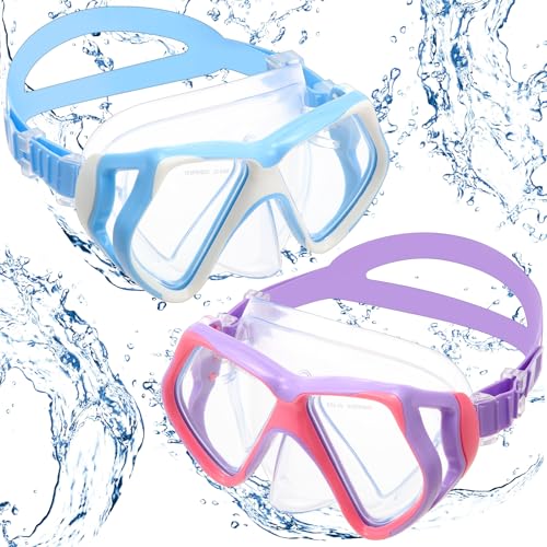 Weewooday 2 Pcs Adults Swim Goggles with Nose Cover Pink Purple, Blue White