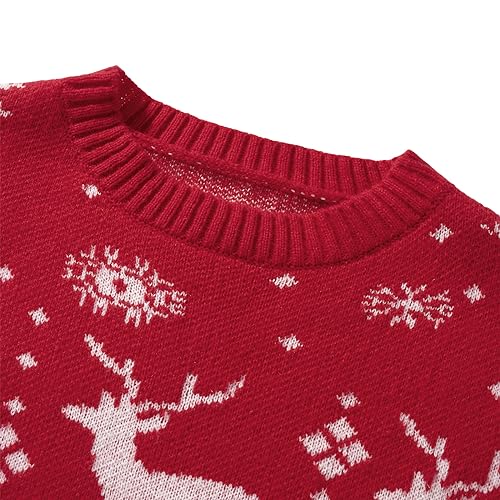 Suéter de Natal feio para a família, fofo, manga comprida, gola redonda, rena, tricô, blusa, outono