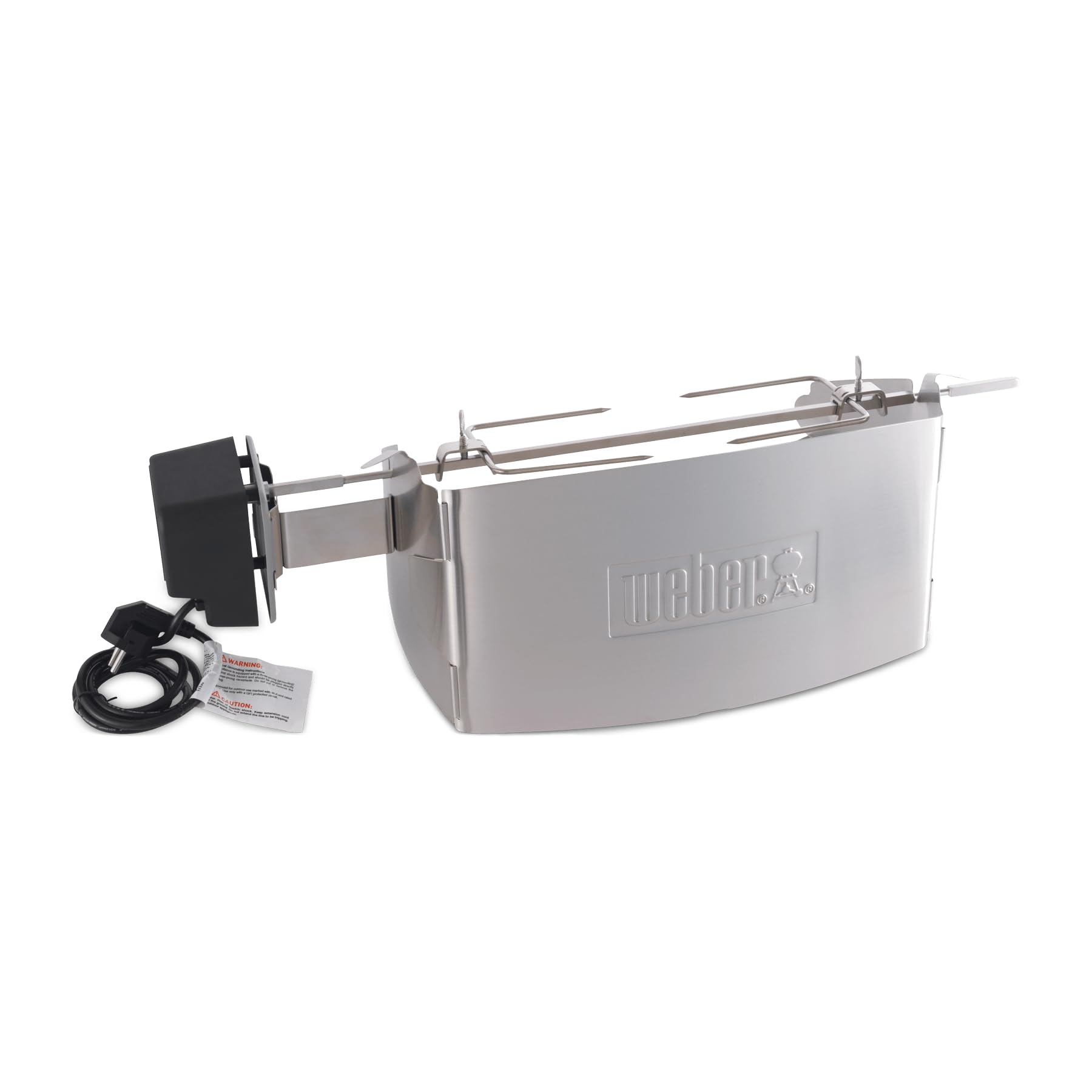 Weber Drehspieß-Set | Für Grills der Serien Q 100 und Q 1000, Edelstahl BBQ Zubehör, leiser Motor zum Braten von Hähnchen, Schwein oder Lamm