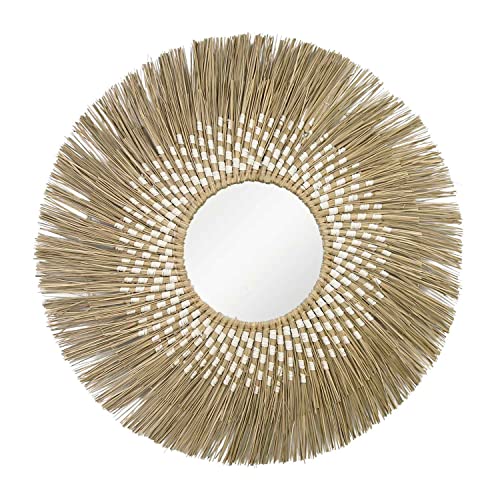 THINIA HOME - Espejo Pared Decorativo Glare, Algas Marinas, Comedor, Salón, Recibidor y Pasillo, Dormitorio, Interior, Diseño Boho, Ambiente Mediterráneo, Redondo, Dimensiones Ø90cm, Natural/Blanco Cover