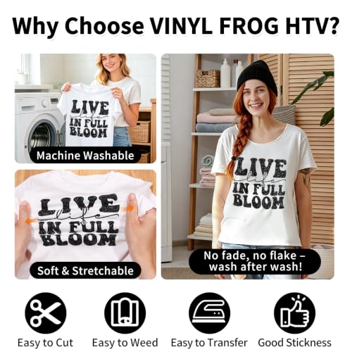 Image of VINYL FROG Black Glitter HTV Vinyl Roll 10'' x 8ft Black Glitter Iron on Vinyl for All Cutting Machine Sparkly Heat Transfer Vinyl for T-Shirts & DIY Craft Gifts, Easy to Cut, Weed & Transfer