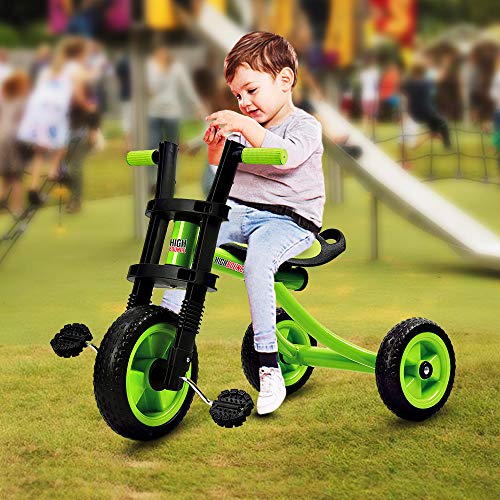 High Bounce Kids Tricycle - Extra Tall 3 Wheel Kids Trike, for Toddlers and Kids Ages 3-6 Adjustable Seat Tricycles, Soft Rubber Handle (Green)