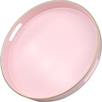 Omuriko Pink 13" Round Decorative Tray with Handles - Versatile Serving Tray for Ottoman, Coffee Table, Organizing