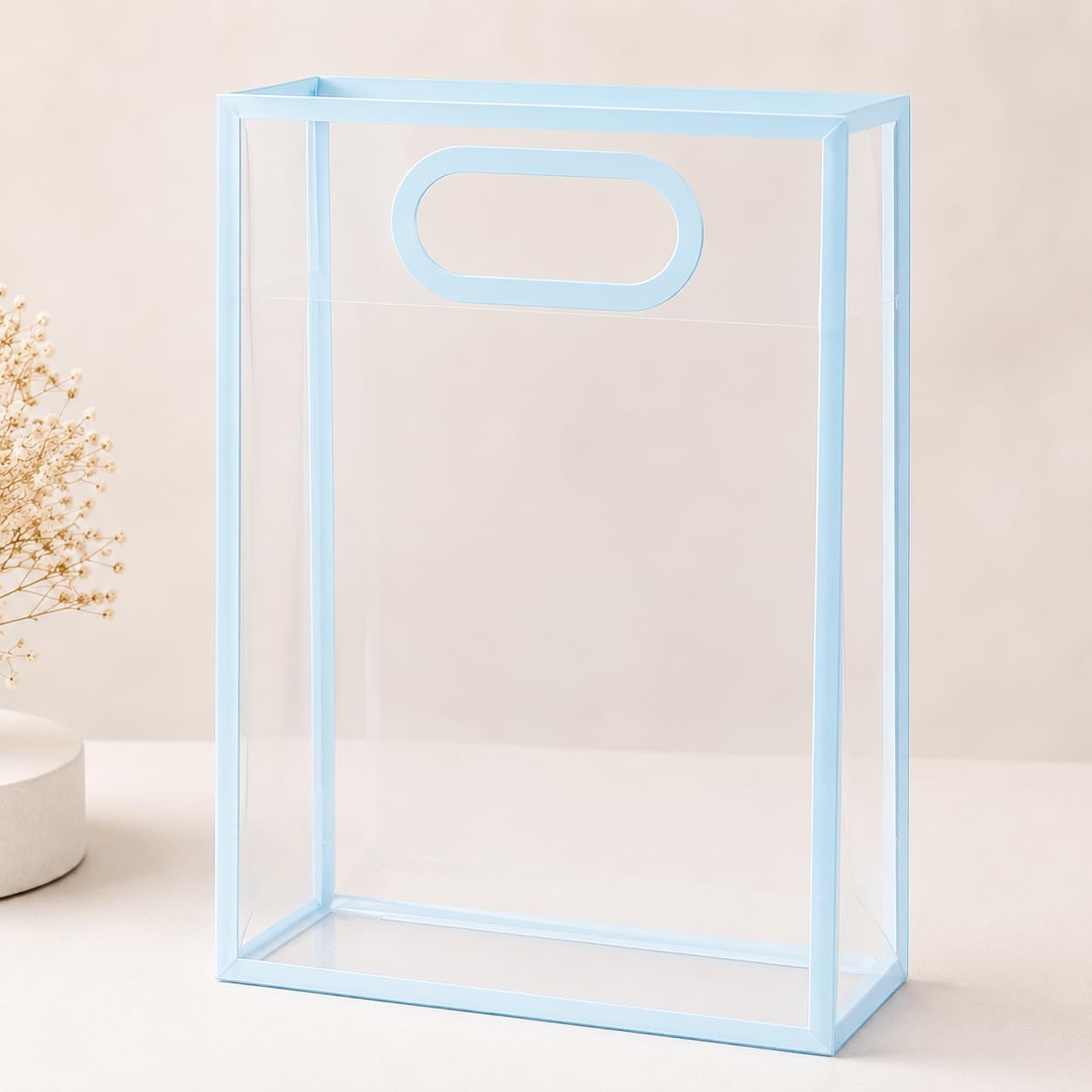 SPHINX PVC Translucent Gift Bags with Handle Set of 10, Frosted Waterproof Carry Bags for Gift Packing, Reusable Gift Wrapping Bags for Birthday Gifts, Wedding Gifts, Party Favors,Return Gifts &Gift Hampers (Sky Blue)