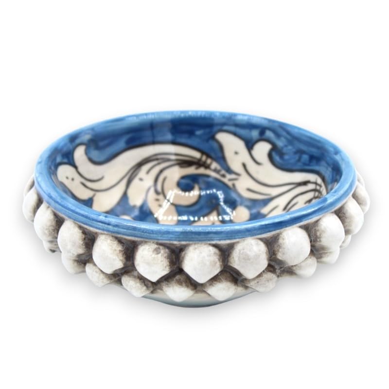 SICILIA BEDDA CAPACI Cuenco Pigna de cerámica Caltagirone, Varias Opciones de tamaño (1ud) Azul Antiguo con decoración barroca Blanca - Ø 16 cm