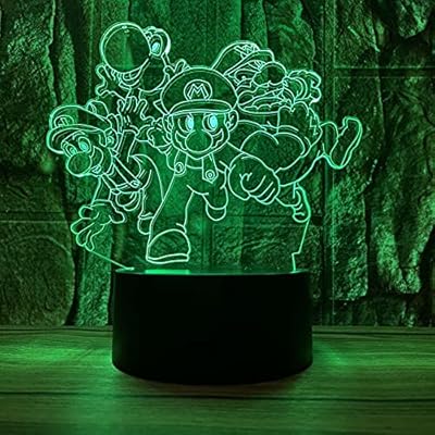Super Mario and Luigi Figurines Action Figures Cartoon Yoshi & Mario Bros 3D LED Optical Illusion Bedroom Decor Table Lamp with Remote 7 Colors Sleep Night Light Birthday Xmas Gifts for Child Kids