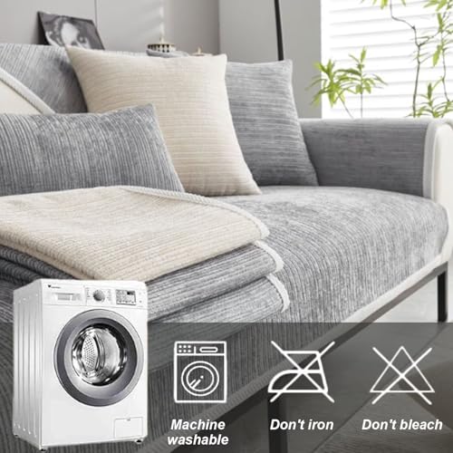 Sofa Überzug, Couch Überzug L Form 1/2/3/4 Sitzer, Sofa Cover Sofabezug Ecksofa Rutschfeste Sofaschoner, Sofadecken für Sitzfläche, Universelle Sofa Überwurf,Hellgrau,45 x 45 cm Kopfkissenbezug