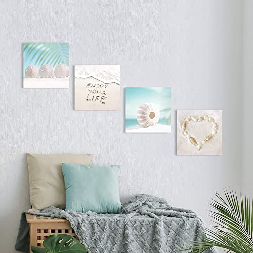 Beach Seashell Canvas Wall Art: Coastal Seascape Nature Picture Seaside Sand Sea Wave Landscape Print Relaxing Blue Ocean Scene Painting Artwork Contemporary Artwork For Bathroom Bedroom Living Room #TOP4