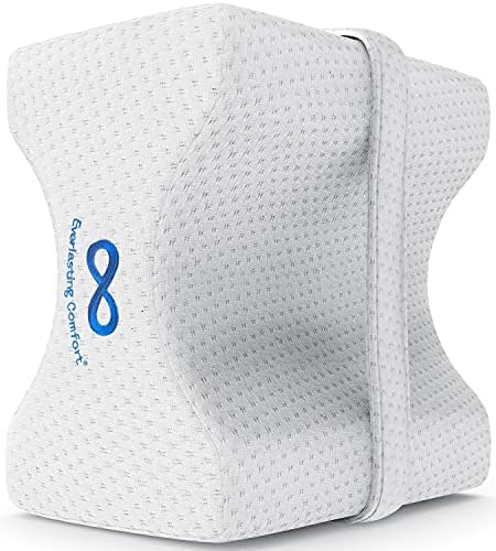 Everlasting Comfort Knee Pillow for Side Sleepers - Contour Knee Wedge Pillow for Between Legs Aligns Spine & Relieves Pressure - Leg Pillow for Sleeping w/Strap for Back Pain, Hip Pain, Knee Pain