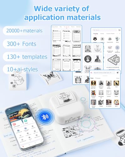 Sticker Printer M02X Mini Printer Thermal Sticker Maker Bluetooth Print Pod Inkless Pocket Printer Portable Photo Printer Come with 3 Rolls Paper for Study Notes,DIY Creation,Memories, Photo,List,Gift - Thumbnail 7