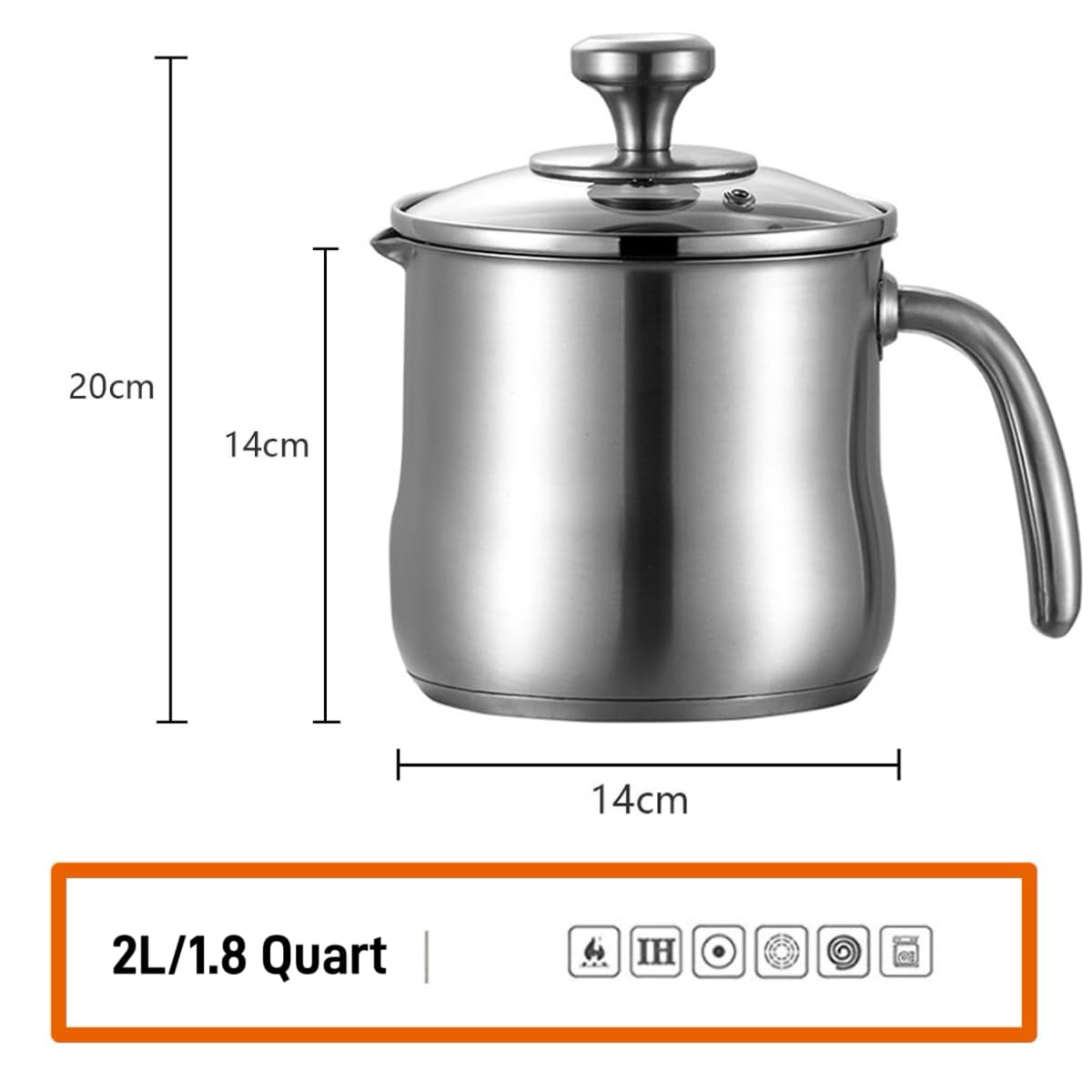 Stainless Steel Saucepan - 1.8qt, Pour Spout & Lid -5