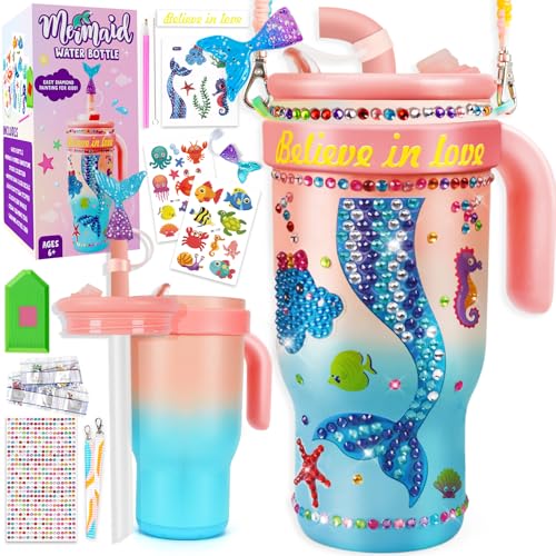 Decorate Your Own Water Bottle Kits for Girls- 4 5 6 7 8 Year Old Mermaid Painting Crafts, Fun Arts and Crafts for Kids Ages 4-6-8-10, Birthday Toys for Girls(Mermaid)