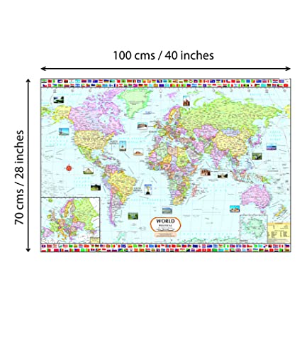 Image of India Map & World Map Combo | LAMINATED | Size : 70 X 100 cm | India Map | World Map | Tear-Resistant, Waterproof, Adhesive Back Strips
